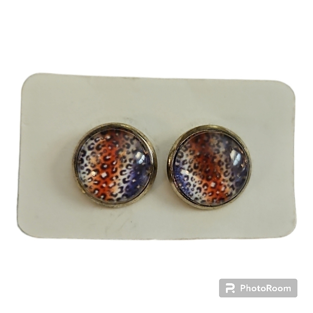 3/$30 Fourth of July Animal Leopard Print Glass Dome Button Earrings